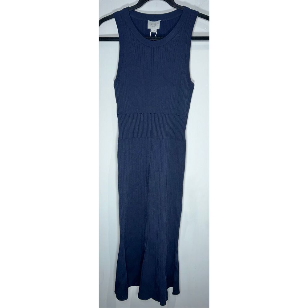 Grey Jason Wu Ribbed midi navy blue dress size Large